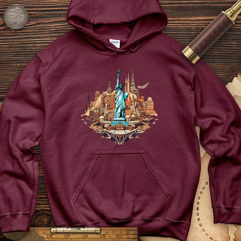 Statue of Liberty of New York Hoodie Maroon / S