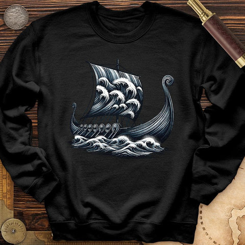 Viking Ship Crewneck Black / S