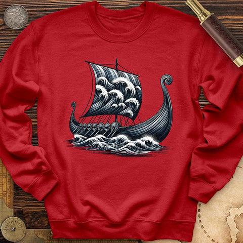 Viking Ship Crewneck Red / S