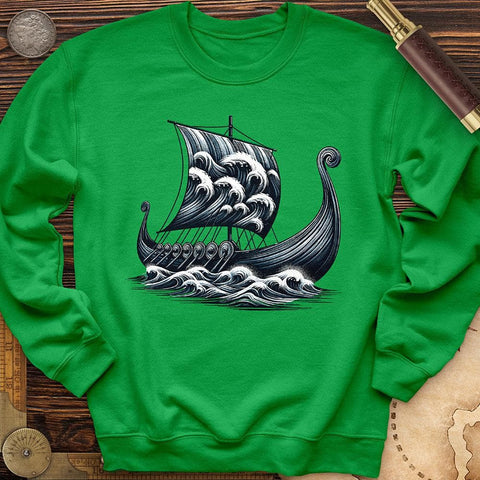 Viking Ship Crewneck Irish Green / S