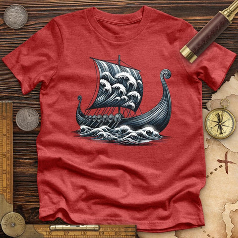 Viking Ship High Quality Tee Heather Red / S