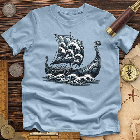 Viking Ship High Quality Tee Light Blue / S