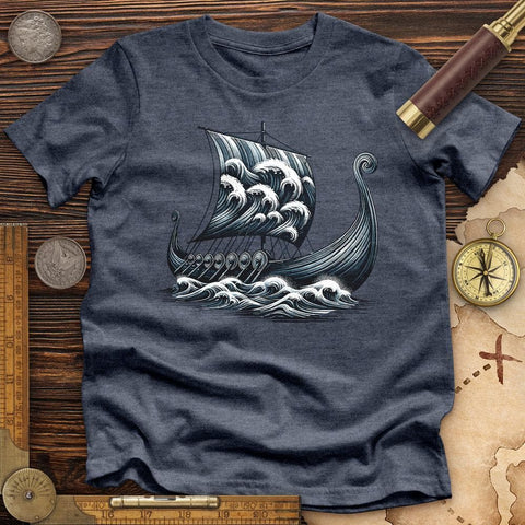 Viking Ship High Quality Tee Heather Navy / S