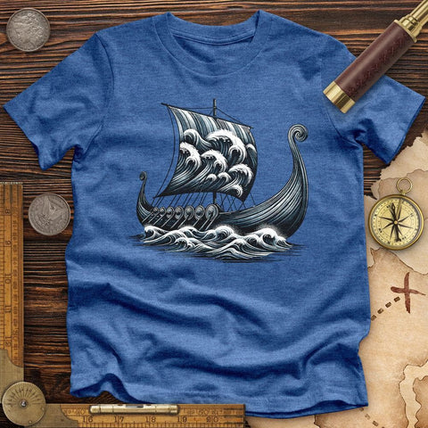 Viking Ship High Quality Tee Heather True Royal / S