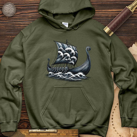 Viking Ship Hoodie Military Green / S