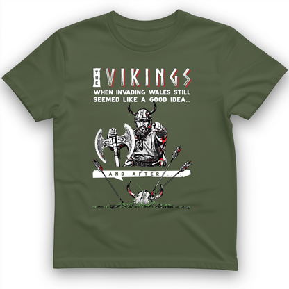 Vikings Never Defeated Wales T-Shirt Military Green / S