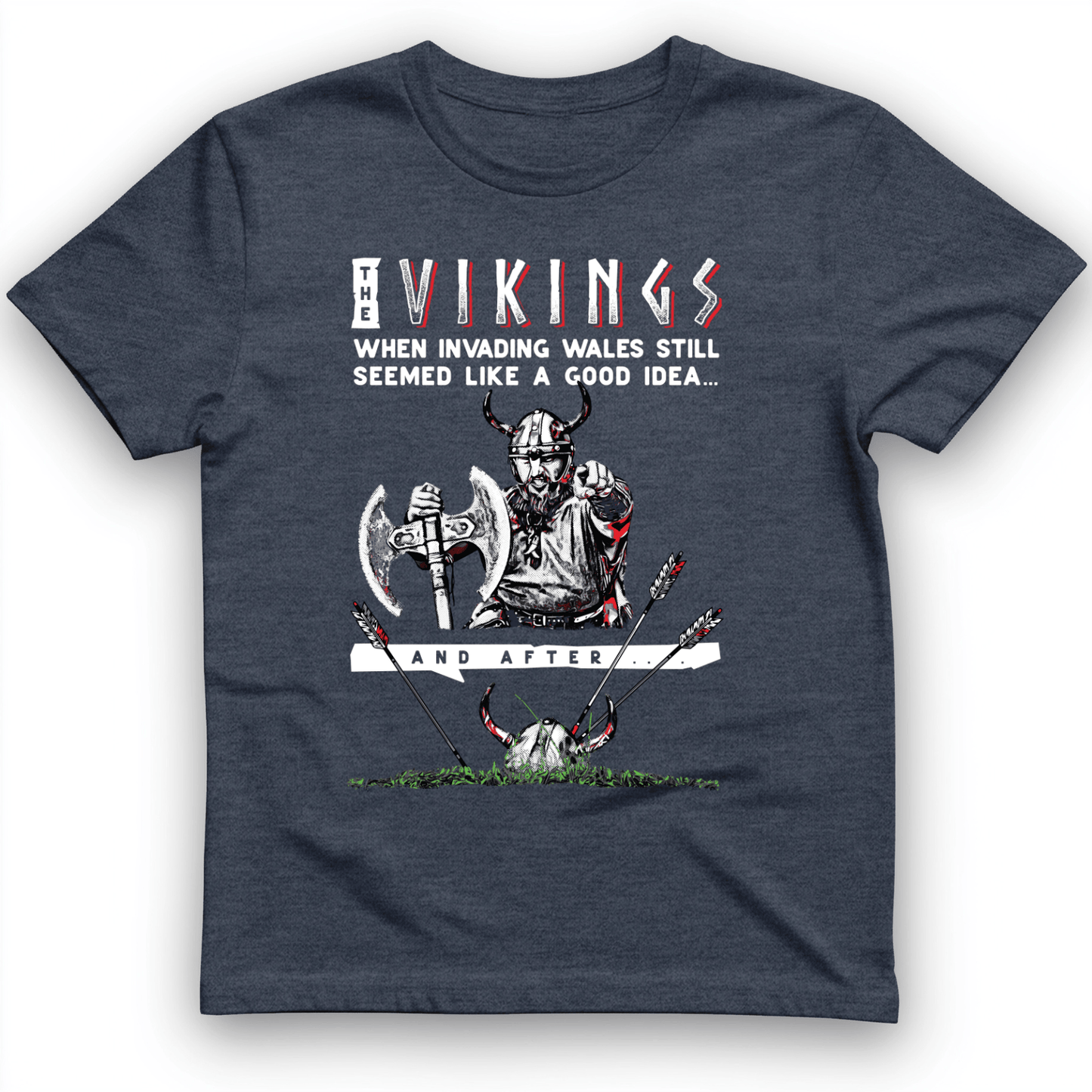 Vikings Never Defeated Wales T-Shirt Heather Navy / S