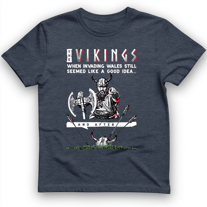 Vikings Never Defeated Wales T-Shirt Heather Navy / S