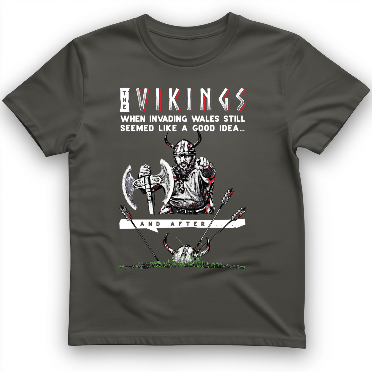 Vikings Never Defeated Wales T-Shirt Charcoal / S