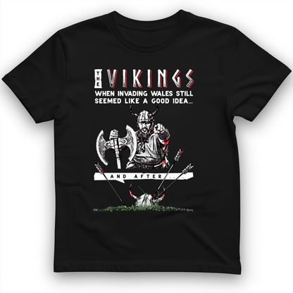 Vikings Never Defeated Wales T-Shirt Black / S