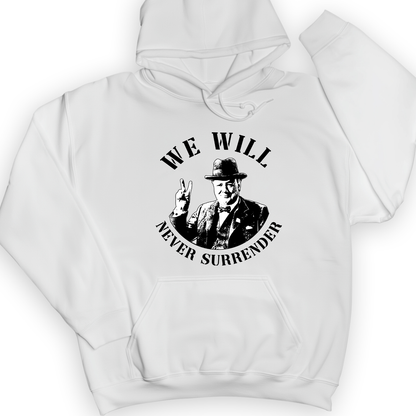 We Will Never Surrender Hoodie White / S