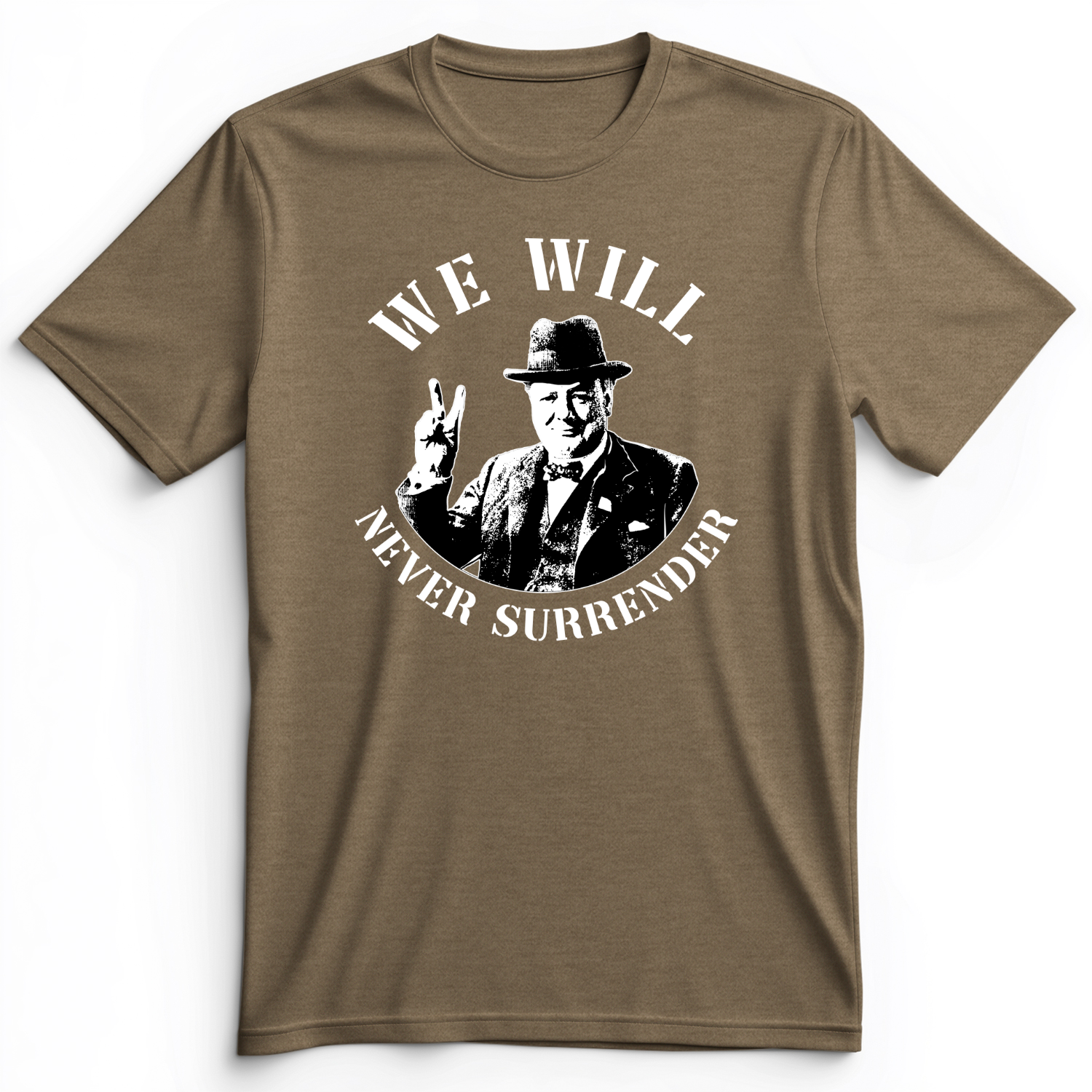 We Will Never Surrender Premium Tee Heather Olive / S