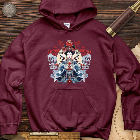 Woman Holding an Ornament Hoodie Maroon / S