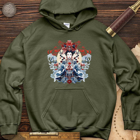 Woman Holding an Ornament Hoodie Military Green / S