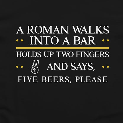Roman Walks Into a Bar T-Shirt — print detail close-up