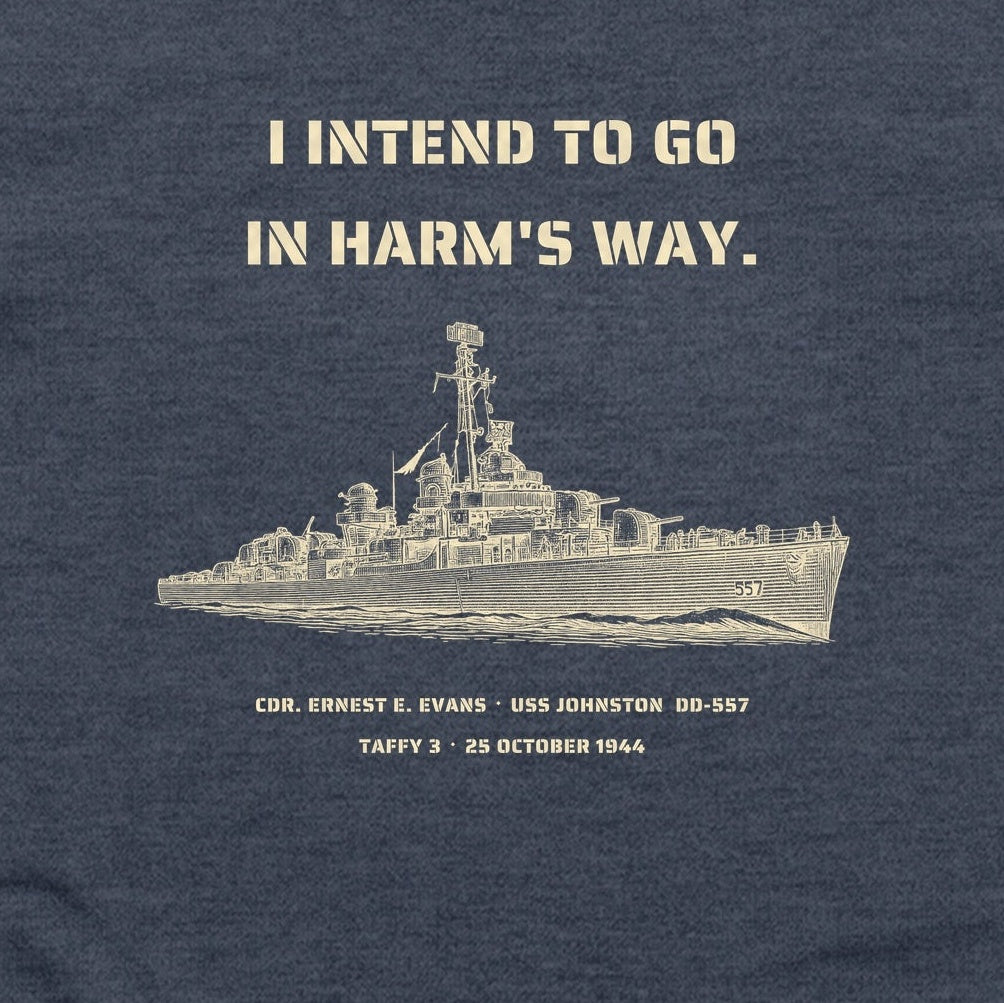USS Johnston In Harms Way T-Shirt — print detail close-up