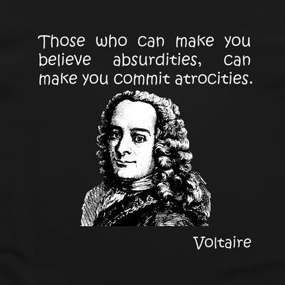 Voltaire Absurdities T-Shirt — print detail close-up
