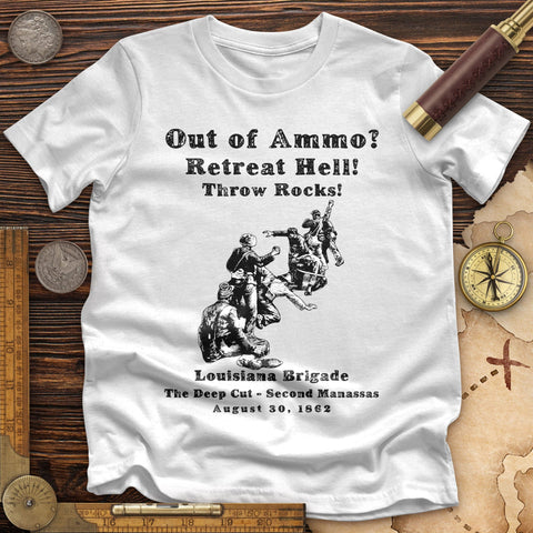 Out Of Ammo Throw Rocks High Quality Tee White / S