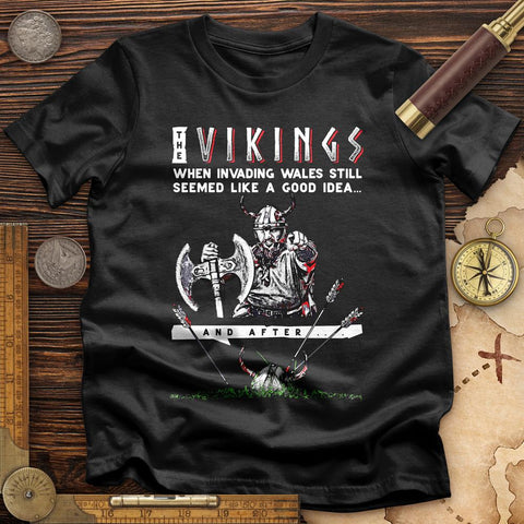 Vikings Never Defeated Wales T-Shirt Black / S